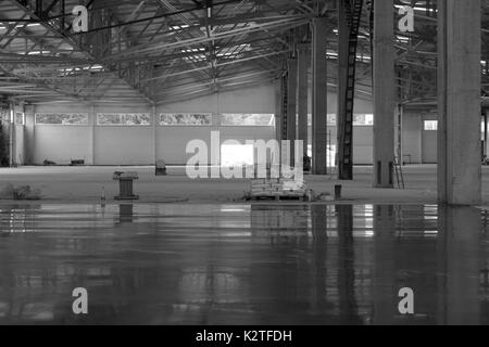 industrial premises in the construction process without people, in black and white Stock Photo