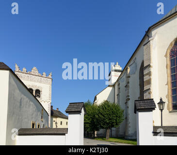 Church of the Holy Cross and belfry (Bazilika svätého Kríža), Kezmarok (Käsmark), Slovakia Stock Photo