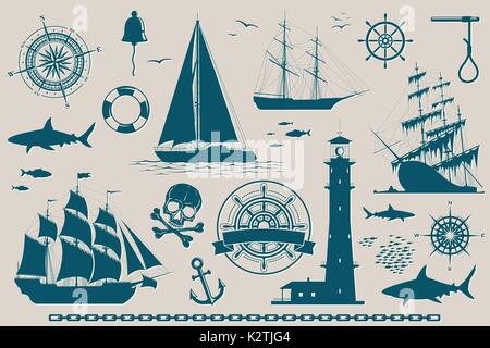 Set of nautical design elements Stock Vector
