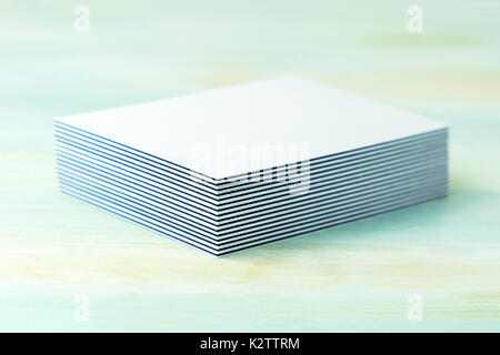 Stack of blank layered business cards with painted edges Stock Photo