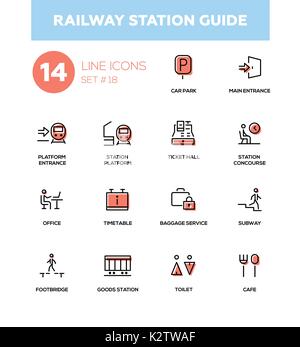 Railway station guide - modern simple icons, pictograms set Stock Vector