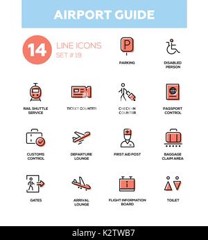Airport guide - modern simple icons, pictograms set Stock Vector
