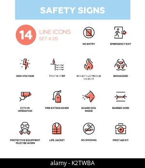 Safety Signs - modern simple icons, pictograms set Stock Vector