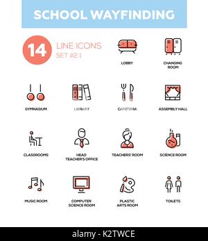 School wayfinding - modern simple icons, pictograms set Stock Vector