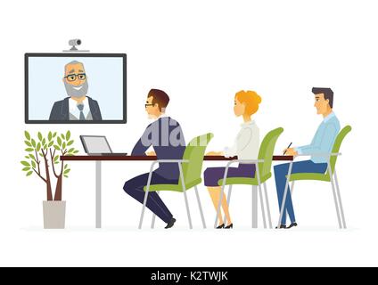 Distance Meeting - modern vector cartoon business characters illustration Stock Vector