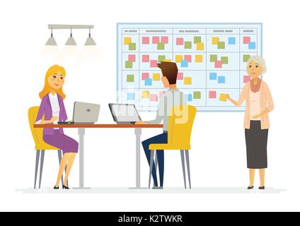 Office Kanban planning system - modern vector business cartoon characters illustration Stock Vector