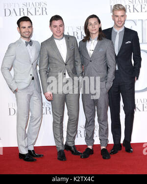 Photo Must Be Credited ©Alpha Press 079965 09/02/2017 Collabro, Michael Auger, Jamie Lambert, Matt Pagan and Thomas J Redgrave The UK Premiere Of Fifty Shades Darker Odeon Leicester Square London Stock Photo