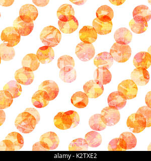Seamless background pattern with watercolor golden yellow and pink dots, with painterly brush strokes and silhouettes of flowers and leaves. An abstra Stock Photo