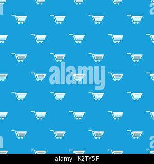 Shopping basket on wheels pattern seamless blue Stock Vector