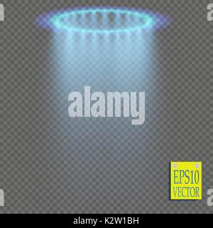 Transparent blue ligthy effects on a transparent background. Spotlights, flare, explosion and stars. Vector Stock Vector
