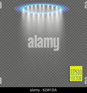 Transparent blue ligthy effects on a transparent background. Spotlights, flare, explosion and stars. Vector Stock Vector