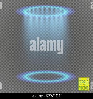 Transparent blue ligthy effects on a transparent background. Spotlights, flare, explosion and stars. Vector Stock Vector