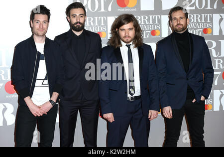 Photo Must Be Credited ©Alpha Press 079965 22/02/2017 Bastille, Dan Smith, Kyle Simmons, Will Farquarson and Chris Wood The Brit Awards 2017 At The O2 Arena London Stock Photo