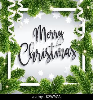 Calligraphic Merry Christmas greeting postcard Stock Vector