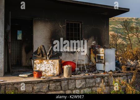 Dramatic image after a vegetation fire in Montenegro Stock Photo