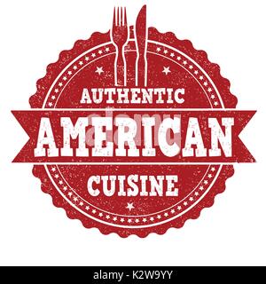Authentic american cuisine grunge rubber stamp on white, vector illustration Stock Vector
