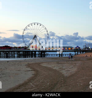 Ferris wheel on Central Pier,Blackpool at dusk Stock Photo