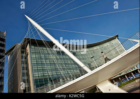 Trinity Bridge and Lowry Hotel on the banks of the River Irwell Stock Photo