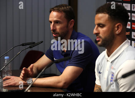 England manager Gareth Southgate and Kyle Walker during a press conference at the National Stadium, Ta' Qali, Malta. Stock Photo