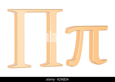 Golden Greek letter Pi, 3D rendering isolated on white background Stock Photo