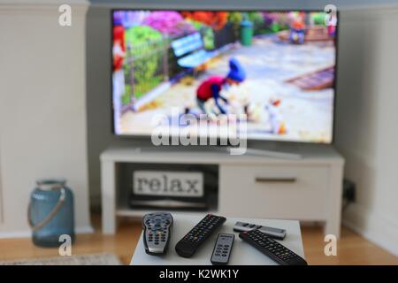 Remote Control Screen Tv Remote controls in front of a tv screen in a home Stock Photo - Alamy