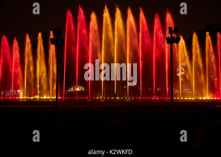 Light show on Fantasy Fountain at the Magic Water Circuit (world's largest fountain complex), Park of the Reserve, Lima, Peru, South America Stock Photo