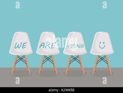 WE ARE HIRING texts on the chairs. Recruitment concept Stock Vector
