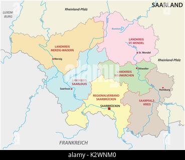 administrative and political map of the state of Saarland Stock Vector