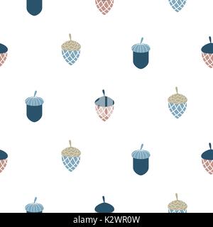 Blue scandi acorn simple seamless vector pattern. Stock Vector