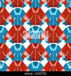 Blue and red winter sport jackets seamless pattern, vector illustration Stock Vector