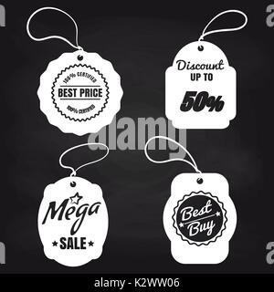 White discount best price and sale label on blackboard background. Vector illustration Stock Vector