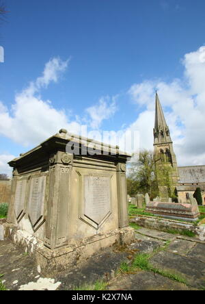The alter tomb of renowned English gardener,  Sir Joseph Paxton in the churchyard of St Peter's (pictured), Edensor, Chatsworth Estate, Derbyshire,UK Stock Photo