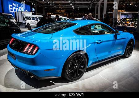 BRUSSELS - JAN 19, 2017: Ford Mustang sports car on display at the Motor Show Brussels. Stock Photo