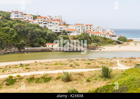 Ribeira de Seixe and beach in Odeceixe, Alentejo, Portugal Stock Photo