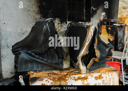 Dramatic image after a vegetation fire in Montenegro Stock Photo