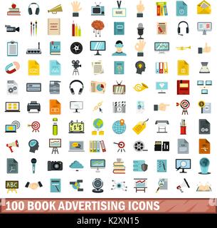 100 book advertising icons set, flat style Stock Vector Image & Art - Alamy