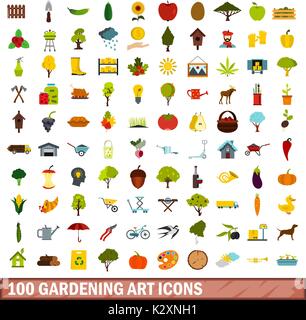 100 gardening art icons set, flat style Stock Vector Image & Art - Alamy