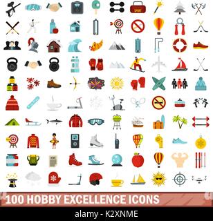 100 hobby excellence icons set, flat style Stock Vector Image & Art - Alamy