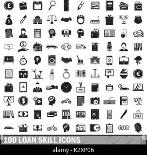 100 loan skill icons set, simple style  Stock Vector
