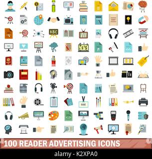 100 reader advertising icons set in flat style for any design vector ...