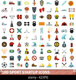 100 sport startup icons set, flat style Stock Vector