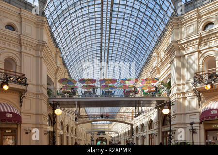 Red Square, Moscow, Russia - AUGUST 31, 2017: A view of the arched glass roof inside the GUM department store Stock Photo