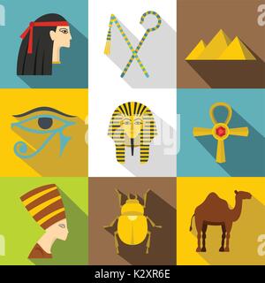 Egypt travel icon set, flat style Stock Vector
