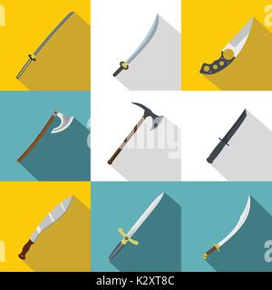 Bladed weapon icon set, flat style Stock Vector