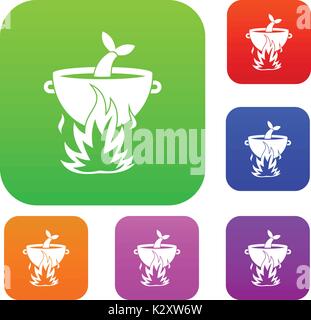 Fish soup on a fire set collection Stock Vector