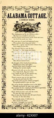 Broadside from the American civil war, entitled 'The Alabama Cottage', describing a household in the American South that is grief stricken because its men are fighting in the war. 1864. Stock Photo