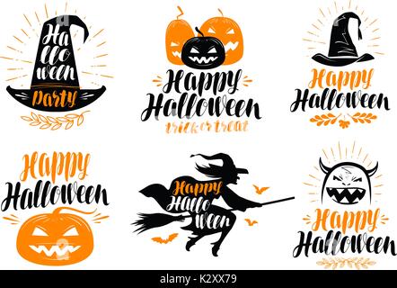 Halloween banner. Holiday, greeting card label or logo. Lettering vector illustration Stock Vector