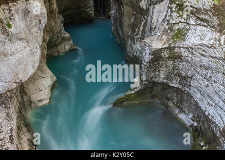 Soča river is one of the most beautiful rivers in the world. Emerald color from the limestone and minerals is unique among the alpine rivers Stock Photo