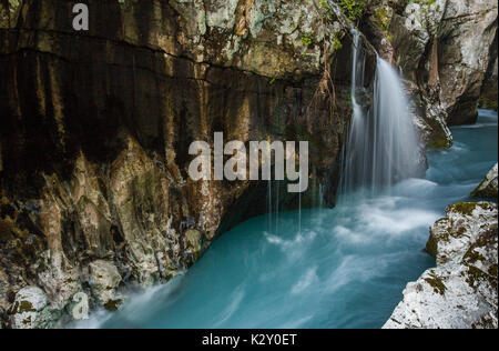 Soča river is one of the most beautiful rivers in the world. Emerald color from the limestone and minerals is unique among the alpine rivers Stock Photo