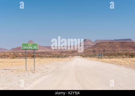 The C39-road from Khorixas to Torra Bay, in the Kunene Region of Namibia Stock Photo